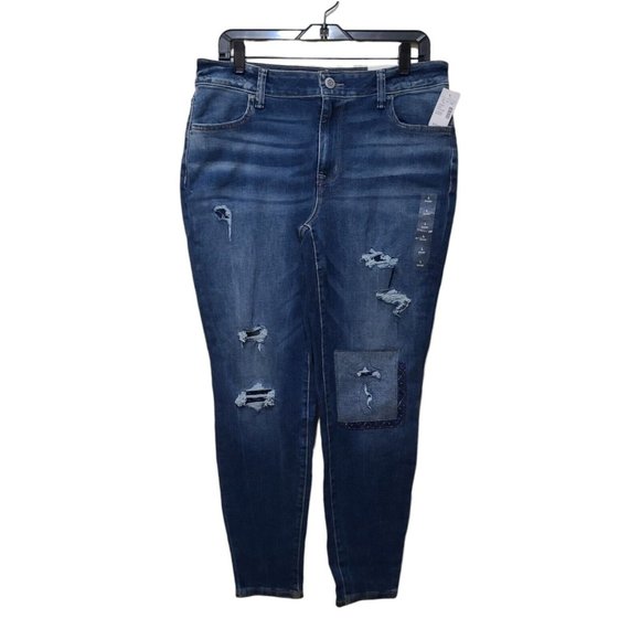 NWT Maurices Jegging Denim Flex High Rise Women's L Short Distressed Patches - Picture 1 of 7
